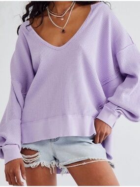 We The Free Lavender Thermal V-Neck